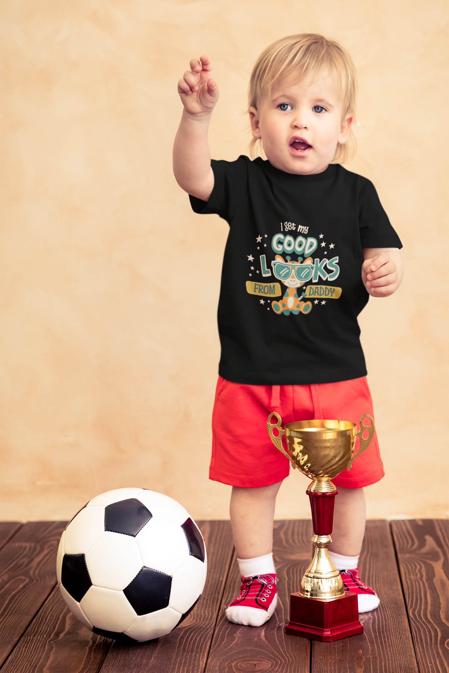 Cute Giraffe "Good Looks From Daddy" T-Shirt for Toddlers | 100% Cotton