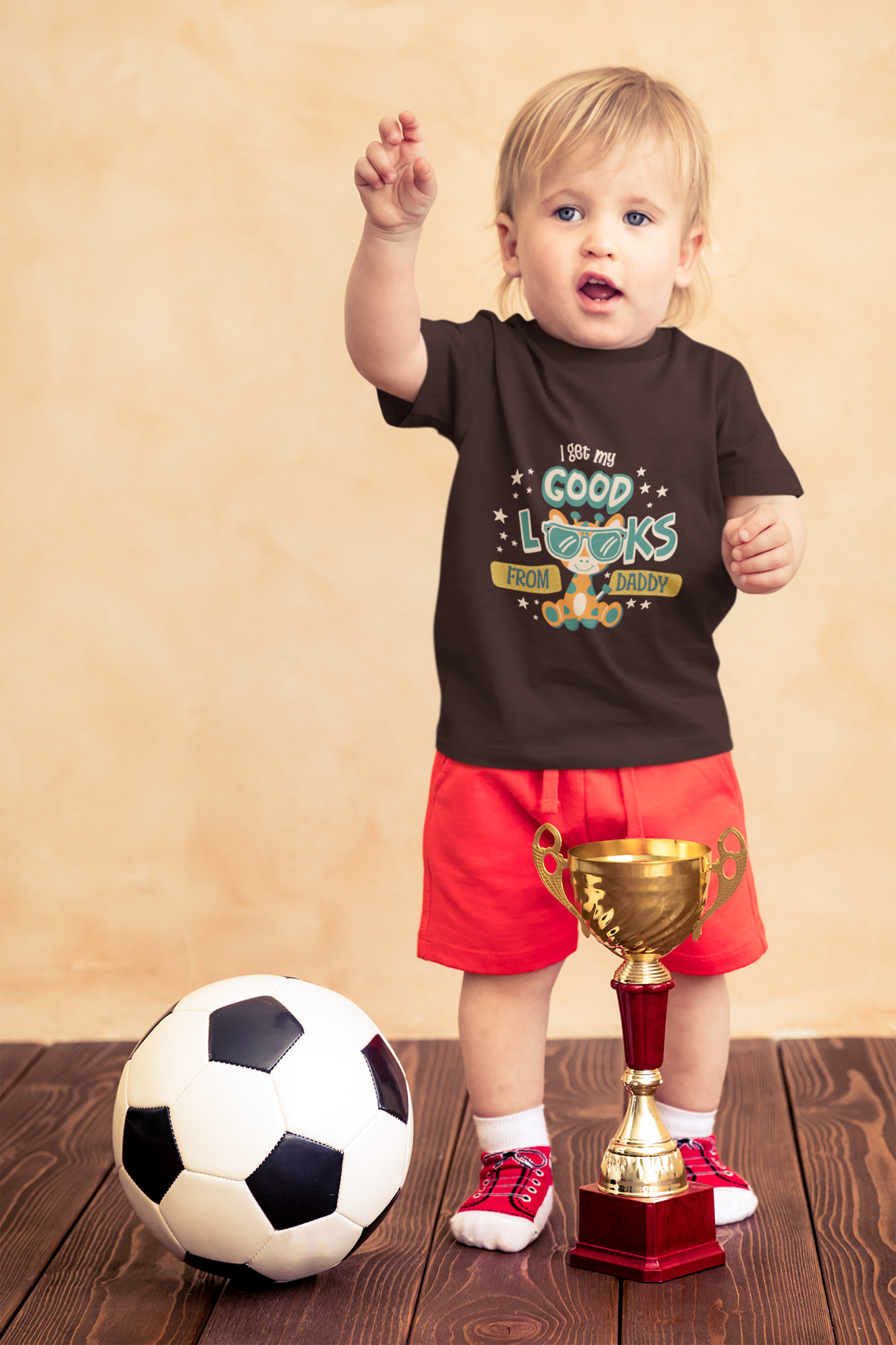 Cute Giraffe "Good Looks From Daddy" T-Shirt for Toddlers | 100% Cotton
