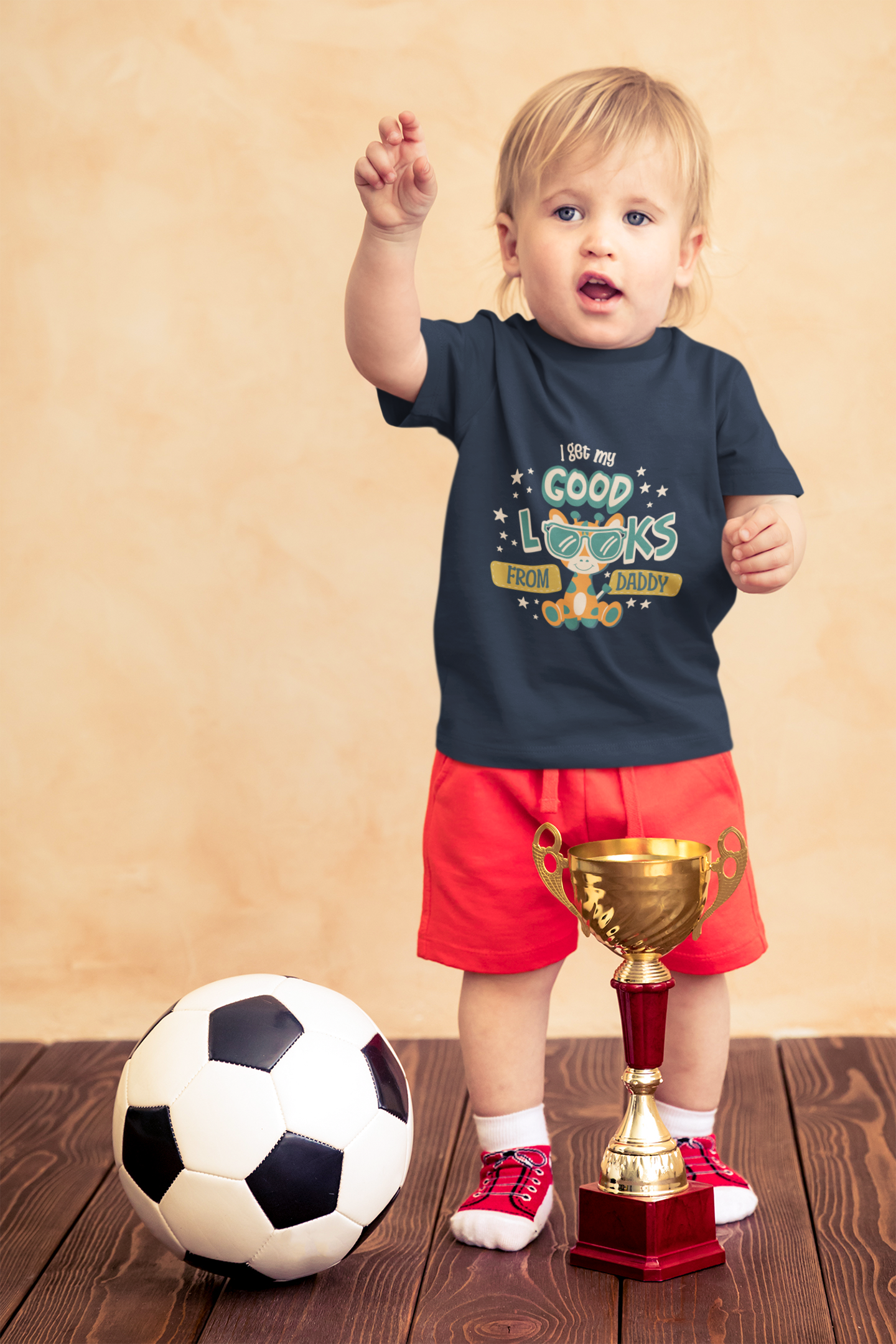Cute Giraffe "Good Looks From Daddy" T-Shirt for Toddlers | 100% Cotton