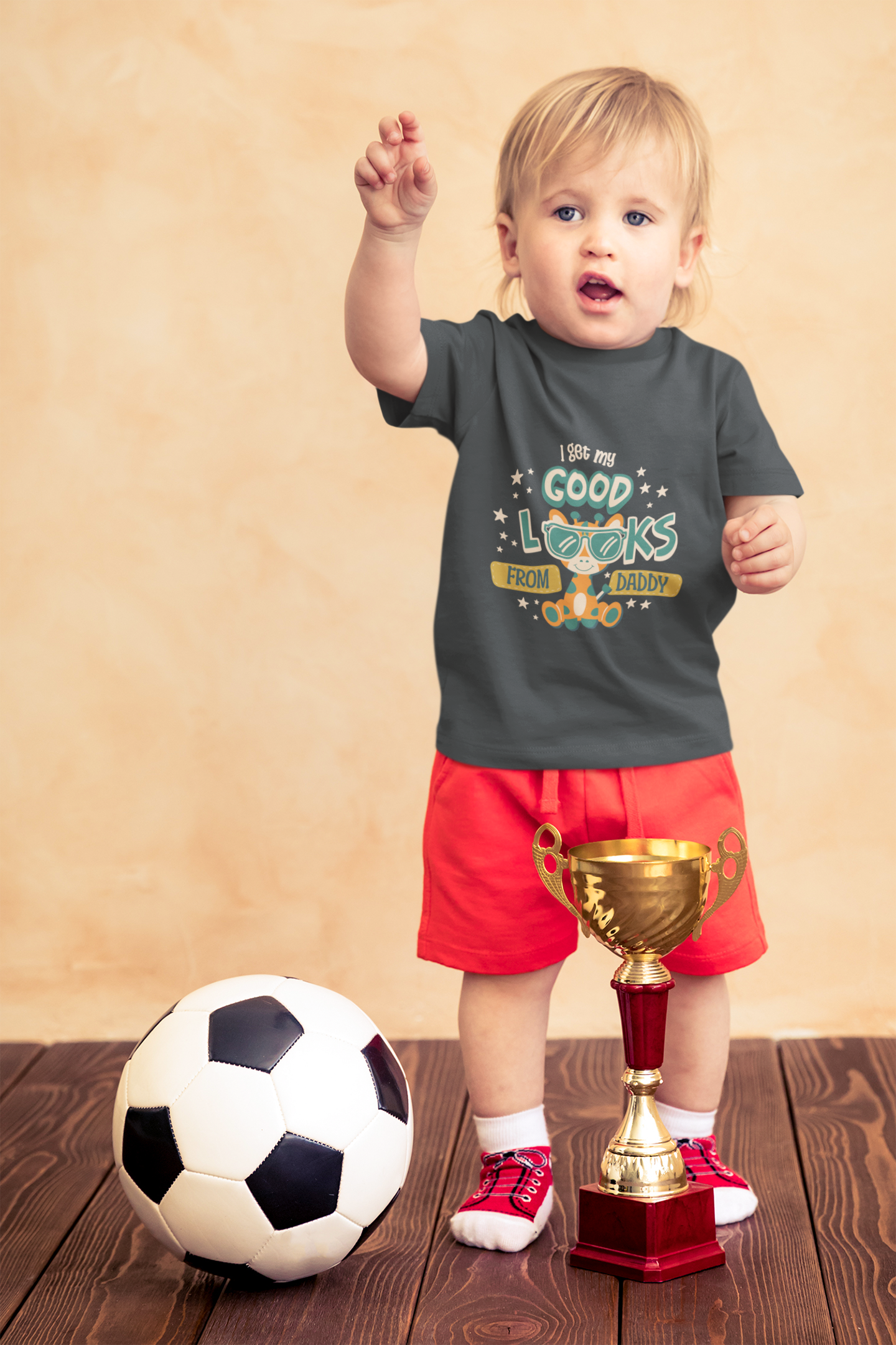 Cute Giraffe "Good Looks From Daddy" T-Shirt for Toddlers | 100% Cotton