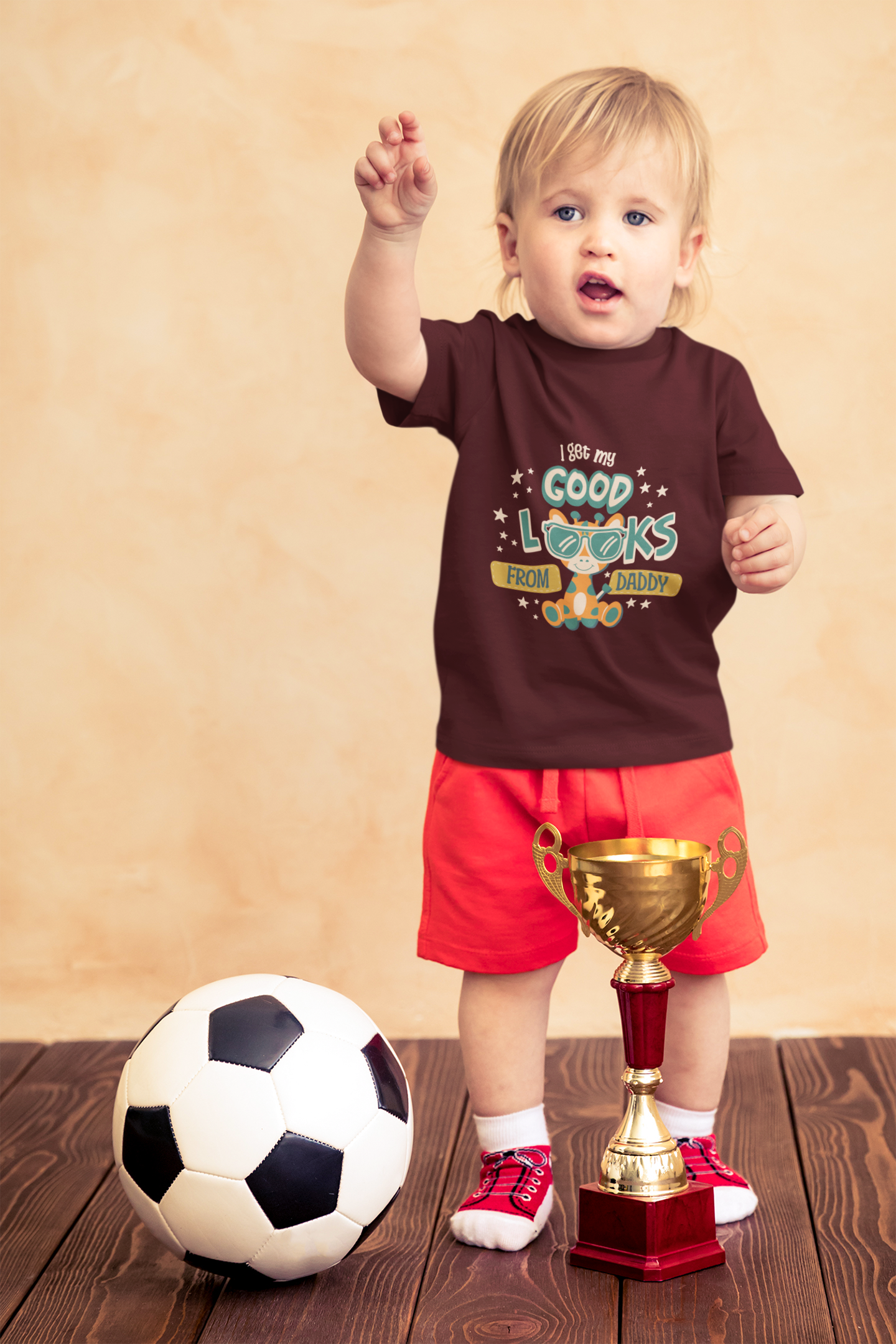 Cute Giraffe "Good Looks From Daddy" T-Shirt for Toddlers | 100% Cotton