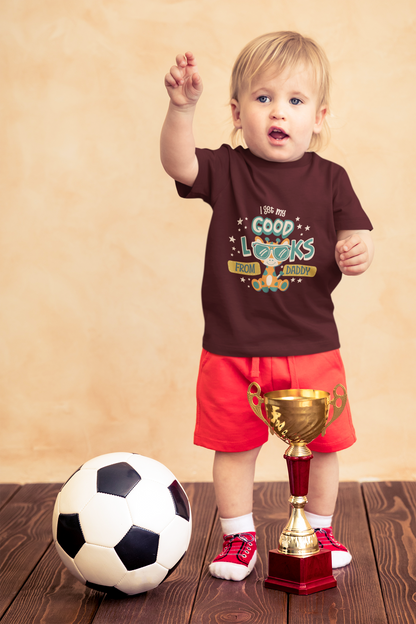 Cute Giraffe "Good Looks From Daddy" T-Shirt for Toddlers | 100% Cotton