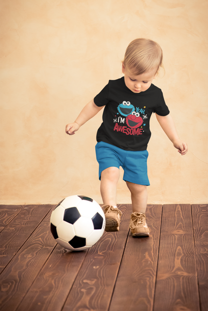 Yeah, I'm Awesome" Elmo & Cookie Monster Toddler Tee – Funny 100% Cotton Kids Shirt