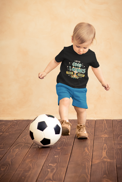 Cute Giraffe "Good Looks From Daddy" T-Shirt for Toddlers | 100% Cotton