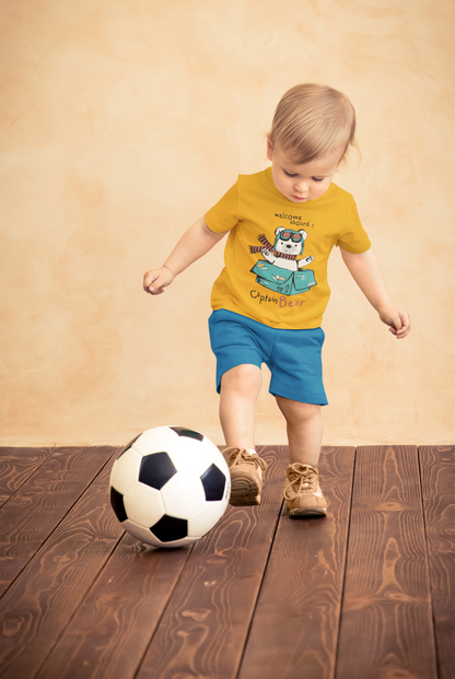 Funny "Captain Bear" Adventure Graphic Tee for Kids – Soft 100% Cotton