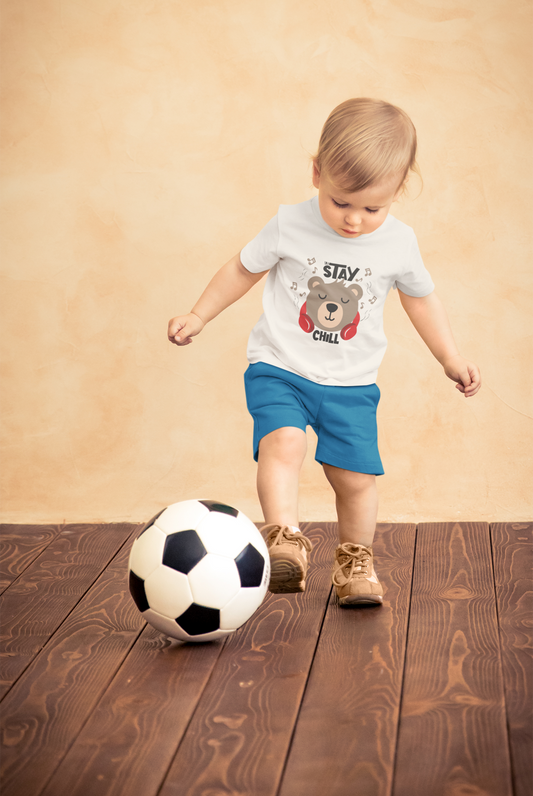 Cute Bear with Headphones "Stay Chill" T-Shirt for Toddlers | 100% Cotton