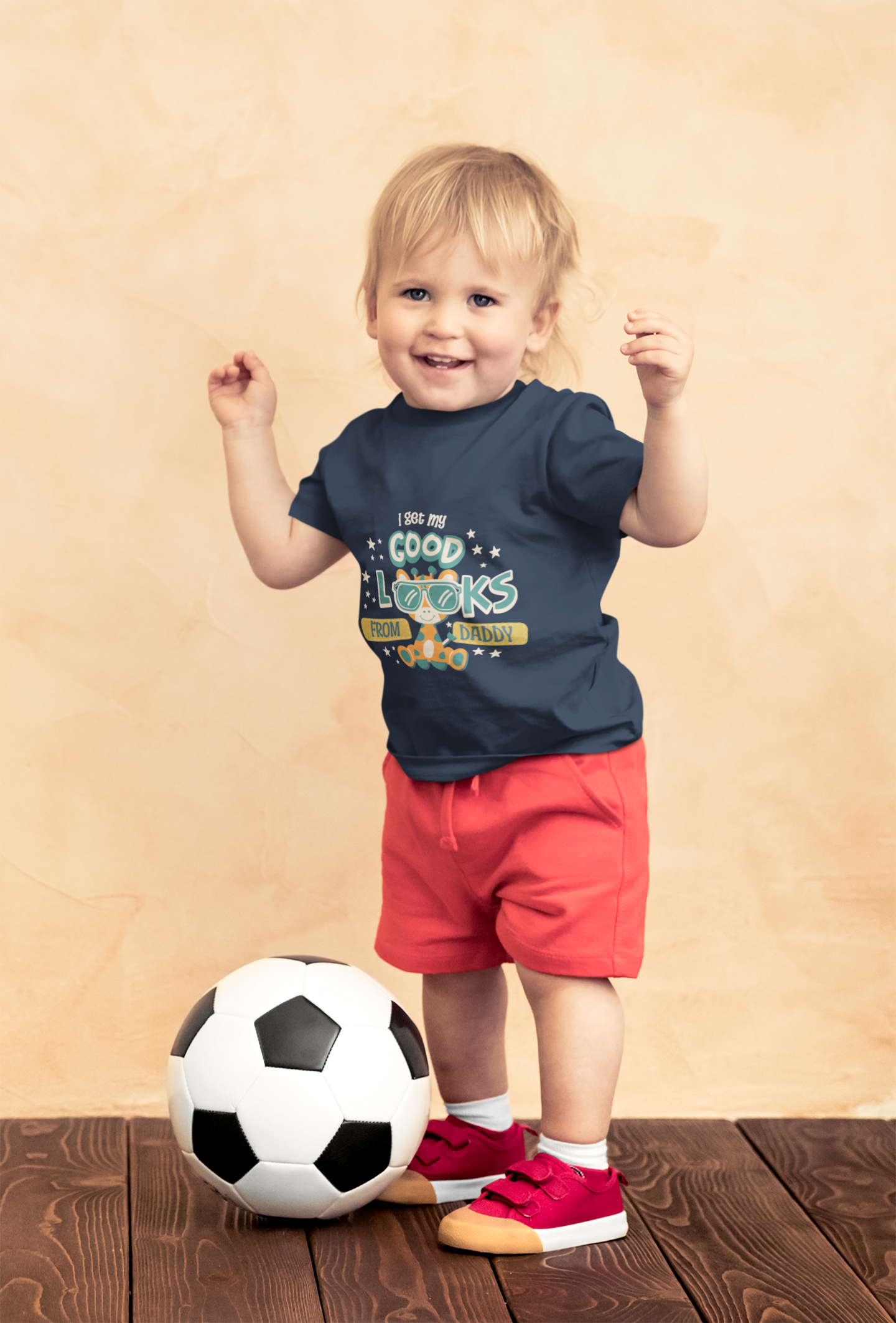 Cute Giraffe "Good Looks From Daddy" T-Shirt for Toddlers | 100% Cotton